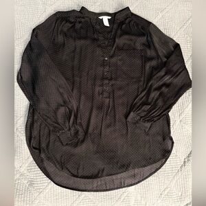 H&M Black Long Sleeve Sheer Button Front Blouse